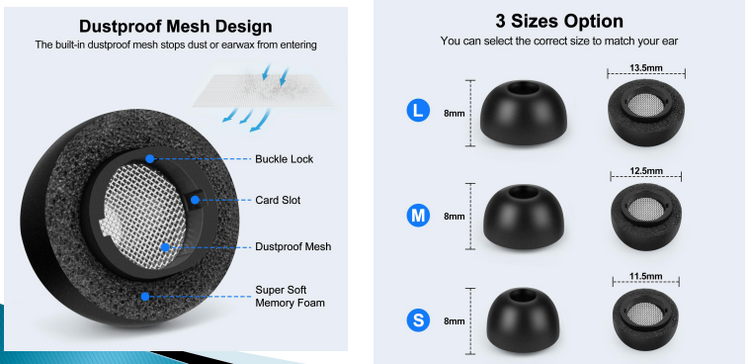 Skumpropper af memoryfoam til Galaxy buds 4 pro